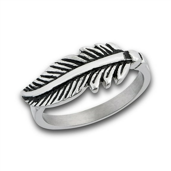 Cute High Polished Feather Ring Stainless Steel Band Gray Jewelry Female Male Unisex Size 10
