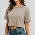 thumbnail image 2 of WDDDD Summer Cropped T Shirt Short Loose Fit Round Neck Casual Sporty Tee Top Light Gray XXL, 2 of 6