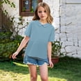 thumbnail image 2 of Ruyang Teen Girls Cotton Linen Short Sleeve Lapel Solid Baggy T Shirts Summer Lightweight Breathable Workout Tee Tops, 2 of 9