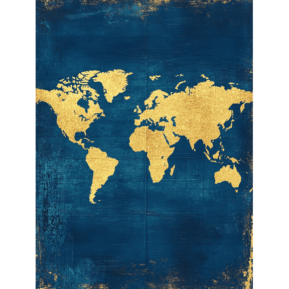 Gold Glitter World Map Canvas Print/Wall Art， Suitable for Living Room， Bedroom， Office， Study， and Hallway Decoration.