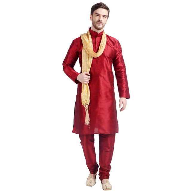 Ensemble Kurta Pyjama Foulard pour Homme Indien Indien Robe de Fête de Mariage (Bordeaux, L)