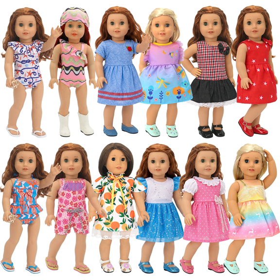 Anpro 12Pcs American 18 inch Doll Clothes and Accessories, Including Doll Clothing Dress Swimsuits Fit for 18 inch Dolls