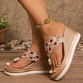 thumbnail image 3 of Rokment Glitter Rhinestones Pearl Platform Flip Flops Backless Slip on Dress Sandals for Women Ethnic Boho Delicate Wedge Chunky Heels Slides Summer Slippers Red Size 6.5, 3 of 6