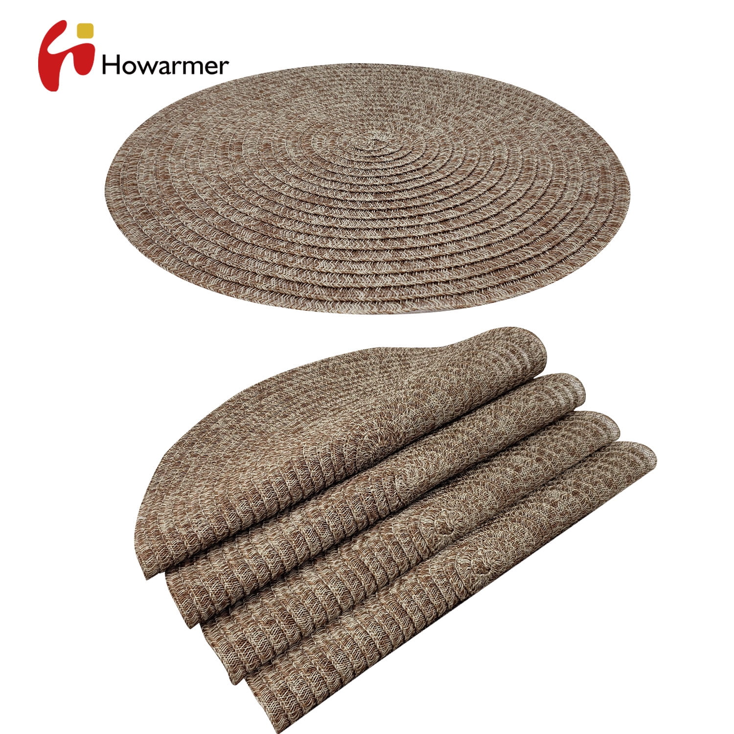 Howarmer Brown Placemats, Washable Woven Vinyl Round Place Mats for