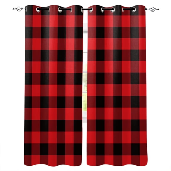 Red Black Buffalo Plaid Blackout Curtains 84 Inches Long for Bedroom, Black Red Checkered Thermal Insulated Room Darkening Black Out Window Curtain Panels Grommet Drapes for Living Room
