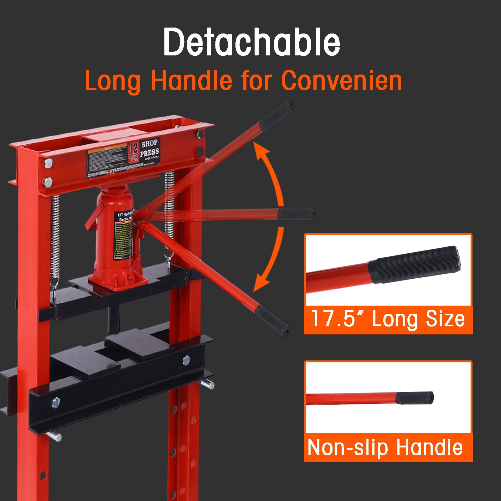 TUFFIOM 6-Ton Hydraulic Shop Press with Press Plates, H-Frame Garage  Benchtop Press, Adjustable Working Table Height, 18.9”L x 15.75”W x 36.8”H