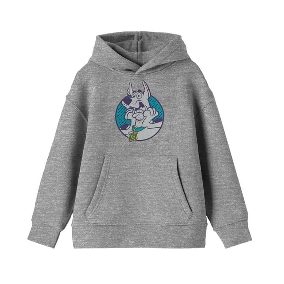 Youth Boys Scooby Doo Character Scared Heather Grey Hooded Sweatshirt-S