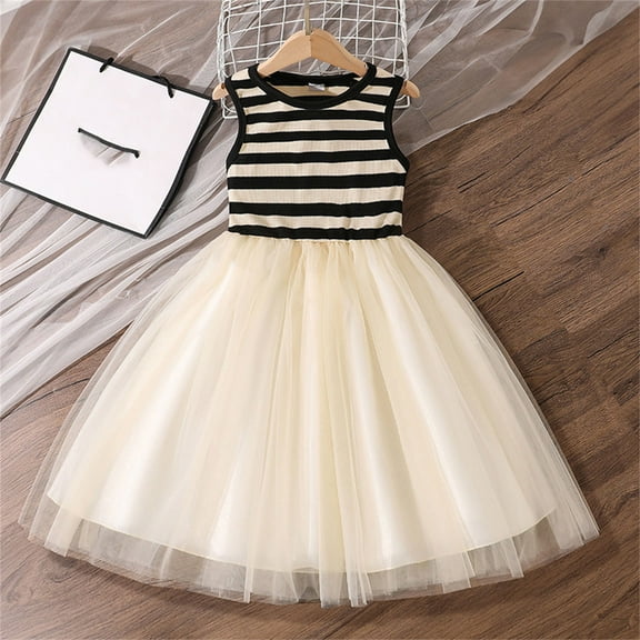 HOMADLES Teen Girls Dress Sleeveless Ruffled Layered Solid Summer Crewneck Elastic Breathable Casual Dress Beige 9 T