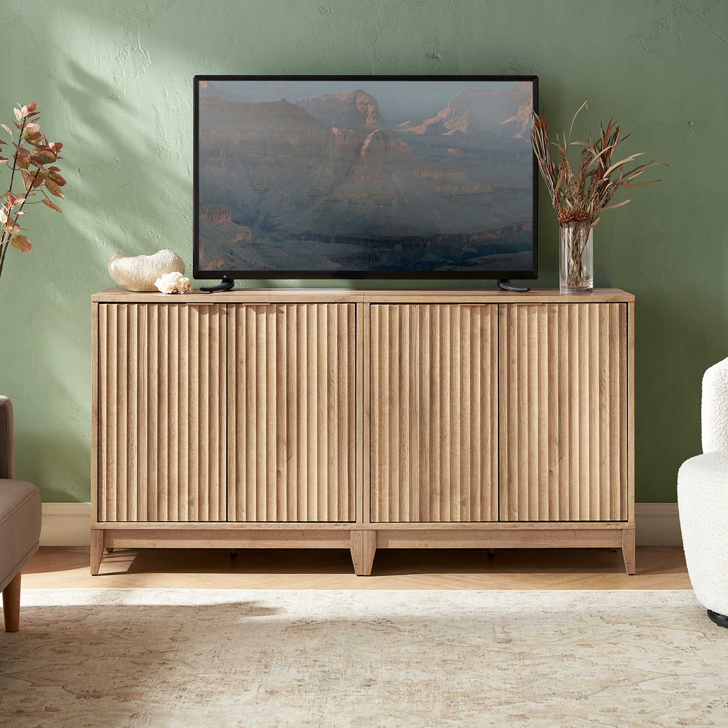 mopio Brooklyn Oak Storage Cabinet, Modern Farmhouse Entryway Accent Cabinet for Living Room