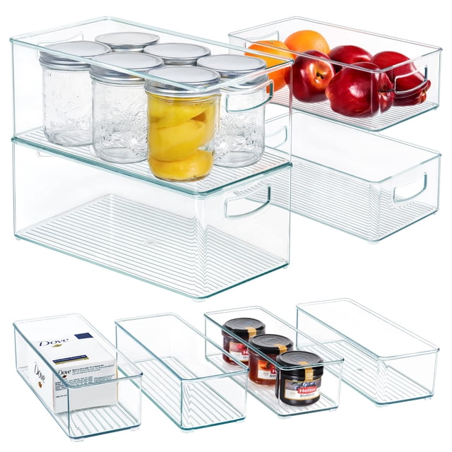 Organizador de despensa apilable Hudgan Storage Bins, paquete de 8 unidades, transparente