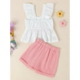 thumbnail image 4 of Nygoyerh Toddler Baby Girls Casual Shorts Sets Ruffle Sleeve Hollow Eyelet Embroidery Bow Camisole Tops with Shorts 6M 12M 18M 24M 3T 4T Kids Cute Summer 2Pcs Outfits, 4 of 8