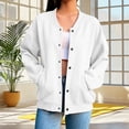 thumbnail image 2 of BXJX Womens Bomber Sweatshirts, Fall Long Sleeve Casual Stand Up Collar Outerwear with Pockets White Size L, 2 of 9
