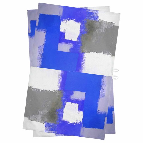 Blue Purple Grey Kitchen Towels Set of 2, Water Absorbent Dish Towel, Modern Abstract Geometric Oil Painted Decorative Hand Towels - Quick Drying Cloth for Cooking Baking, 18x28 Inch