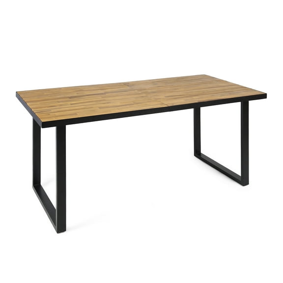 GDF Studio Birchglen Outdoor Modern Industrial Acacia Wood Rectangular Dining Table, Black and Teak, 6 Person