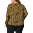 thumbnail image 3 of Blusa de trabajo casual para mujeres GRACE & GRANDEUR de talla grande, con cuello en V, de manga larga, con estampado de lunares, 2024, 2X, marrón, 3 of 6