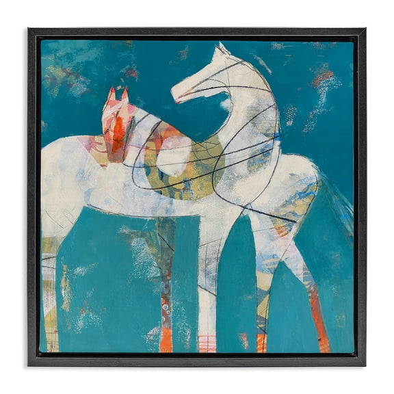 In Sync Abstract Horse Pair Black Framed Floater Canvas Wall Art, design by Dianna Fritzler