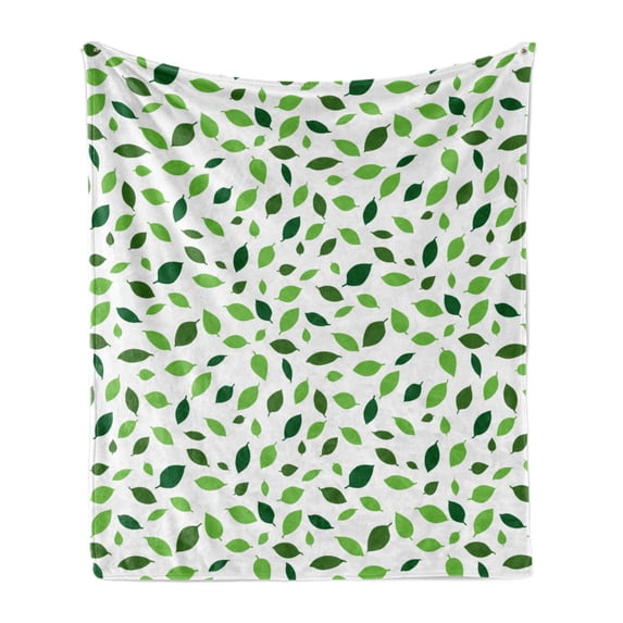 Nature Soft Flannel Fleece Throw Blanket, Botanical Leafage Pattern Forest Foliage Growth of Season Plants Organic, Cozy Plush for Indoor and Outdoor Use, 60" x 80", Emerald Green White, by Ambesonne