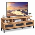 thumbnail image 3 of Mid-Century Modern Entertainment Center for 55"/60"/65"/75" TV, TV Stand Media Console with 3 Drawers,Natural, 3 of 9