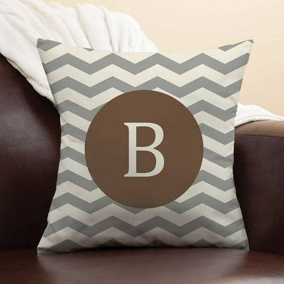 Personalized Chevron Initial Pillow, Brown