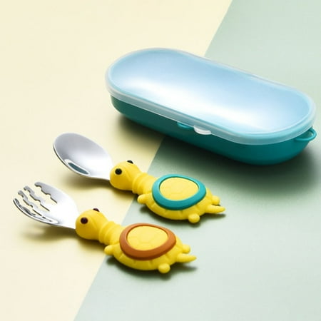 

Zhaomeidaxi 1 Set Toddler Food Grade Utensils Stainless Steel Fork and Spoon Set Childrens Cutlery Set Cartoon handles Cute for Baby