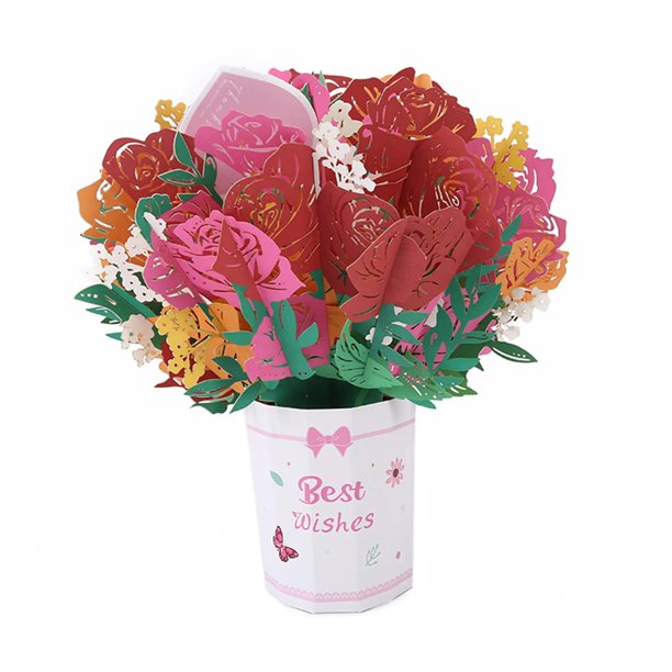 Tarjetas de Felicitación de flores Pop UP 3D, tarjeta de invitación de cumpleaños, mariposa hecha a mano, tarjeta de agradecimiento, esposa, mamá, novia, profesor, regalo