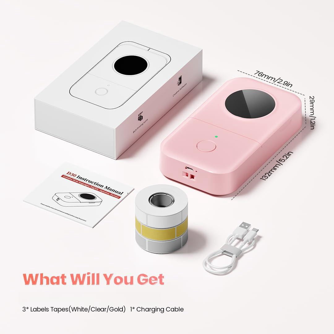 Label Maker Machine With 3 Tapes - White/clear/gold Labels  D30 Portable Handheld Mini Printer Multiple Templates Fonts Icon Thermal Small Rechargeable For Home
