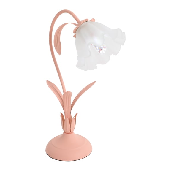 ToppiJoy Flower Table Lamps Retro Unique Glass Flower Lampshade Bedside Lamp for Nightstand Living Room Pink