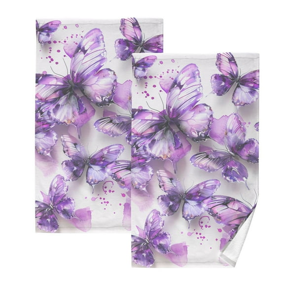 Purple Butterflies Watercolor Hand Towel Bath Towels Face Towels Cotton Absorbent for Home Hotel Spa Swimming Yoga Sports Decorative Towel Set of 2