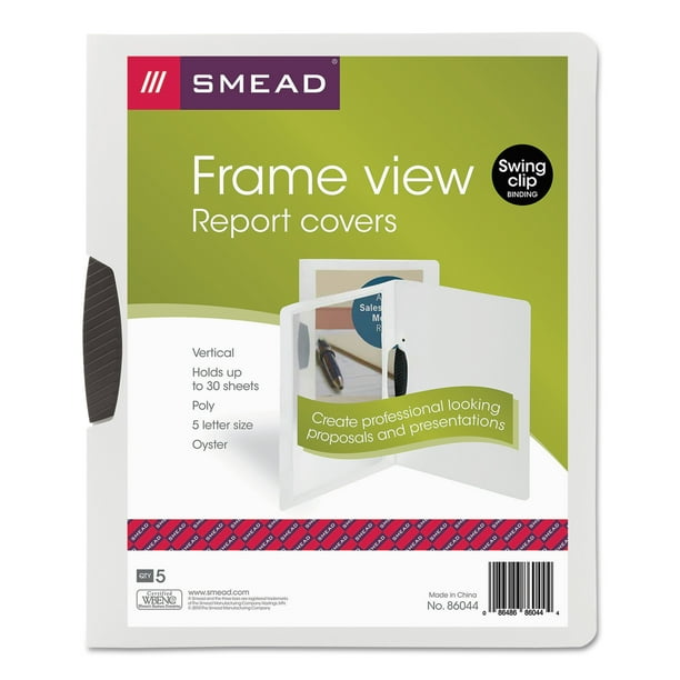 Smead Frame View Report Cover with Swing Clip, Portrait, Oyster, 5/Pack