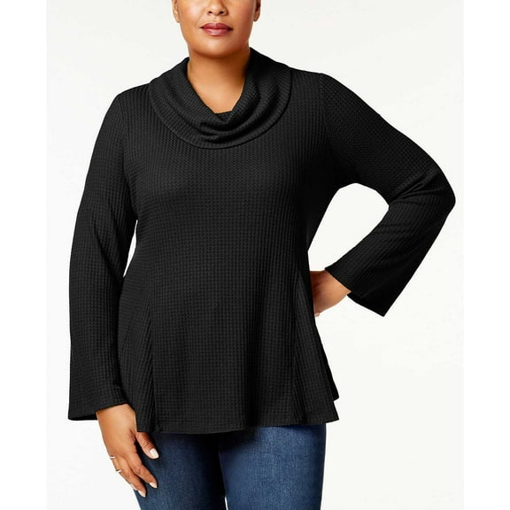 Style & Co Women’s Plus Size Cowl-Neck Bell-Sleeve Pullover Blouse Tops, Black, 3X Plus