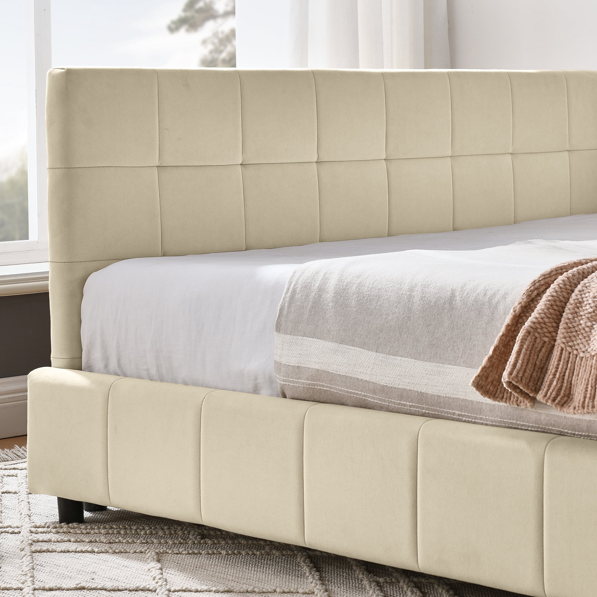 Full Size Upholstered Tufted Bed Frame, Sofa Bed Frame with Comfortable Backrest and Armrests, Full Size Bed for Bedroom, Living Room,Velvet