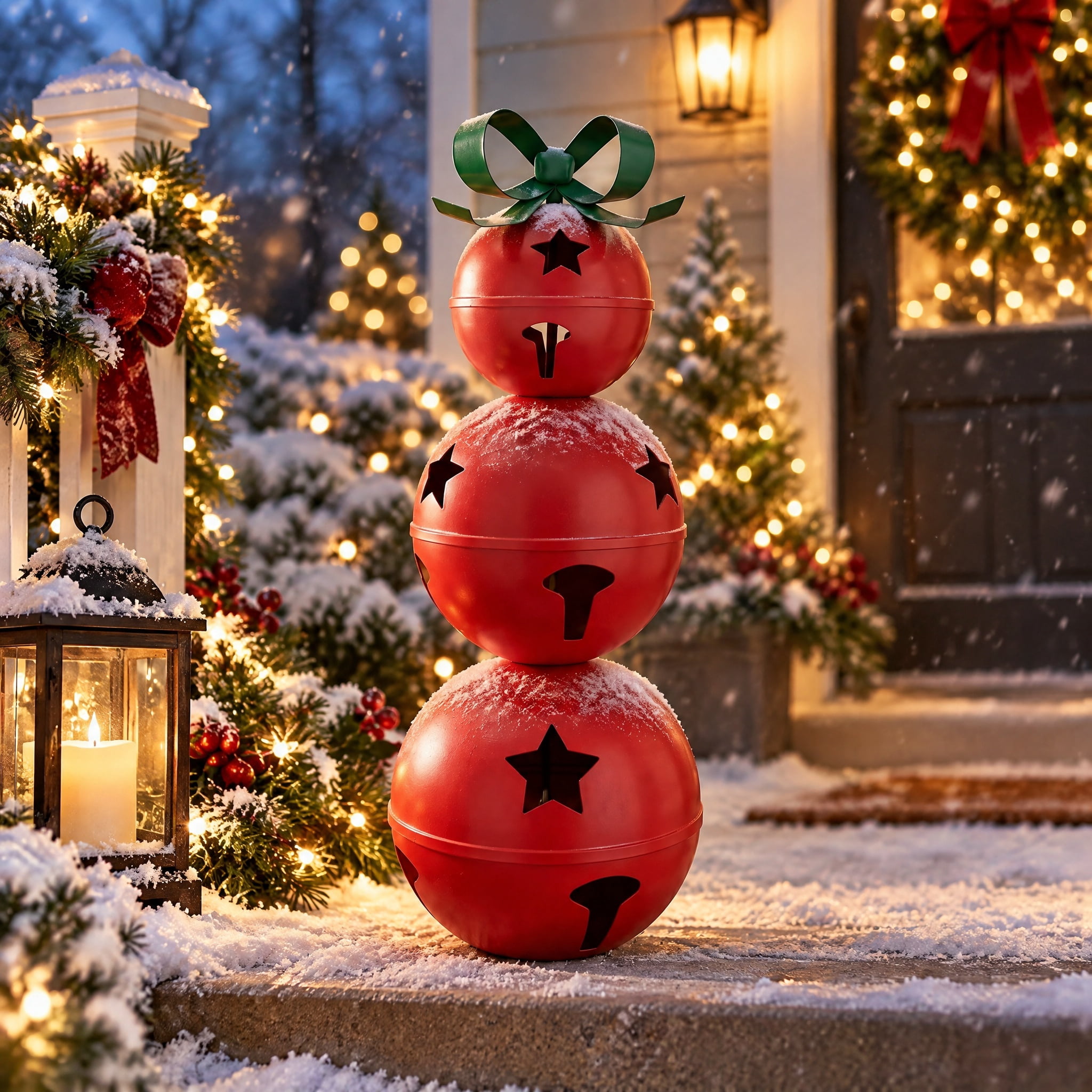 Stacked Metal Jingle Bells Christmas Decoration, Red and Green, 36", by Holiday Time