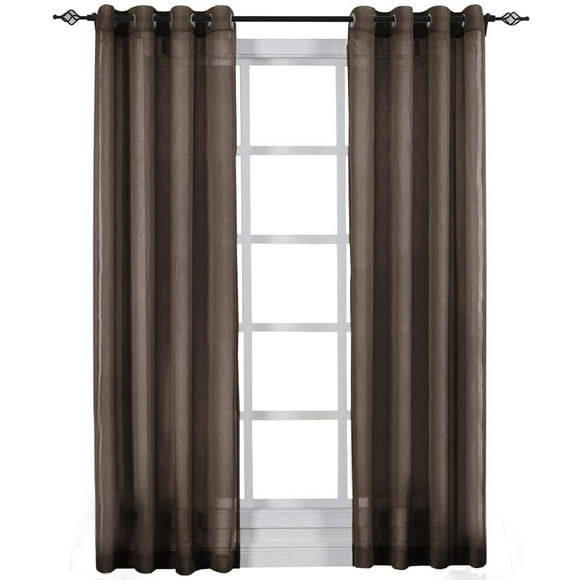 Solid Abri Grommet, 100-Inch Wide-by-84-Inch Long, Set of 2, Crushed Sheer Curtain Panels, Chocolate