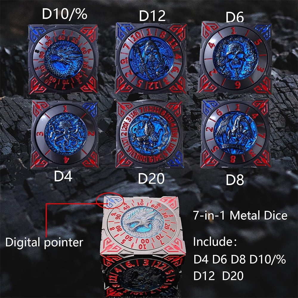 Dragon’s Rainbow Metal DND Dice Set – 7-Piece Polyhedral Tabletop Gaming Dice for Dungeons & Dragons, Pathfinder & RPG Games