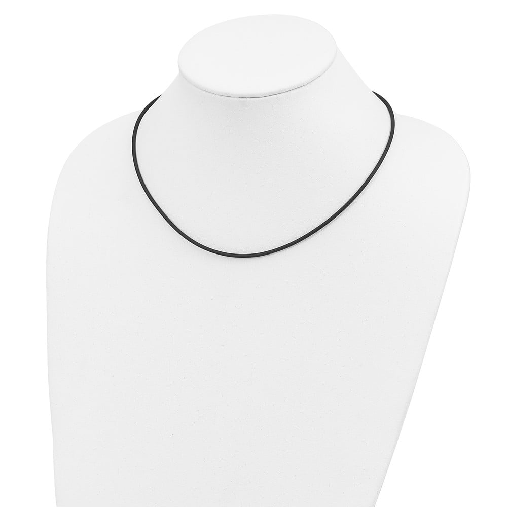 14K Yellow Gold Cord & Leather Chain Necklace 2 mm with Clasp Black Rubber 16 inch