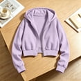 thumbnail image 5 of Zpanxa Girls Hoodies Kids Girls Cropped Full Zip Hooded Sweatshirt Jacket Long Sleeve Solid Color Casual Trendy Short Length Hoodie, 5 of 6
