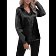 thumbnail image 1 of Blusas de Satén para Mujer, Informales, de Larga, con Botones, Elegantes, para Trabajo y Negocios Negro XL, 1 of 9