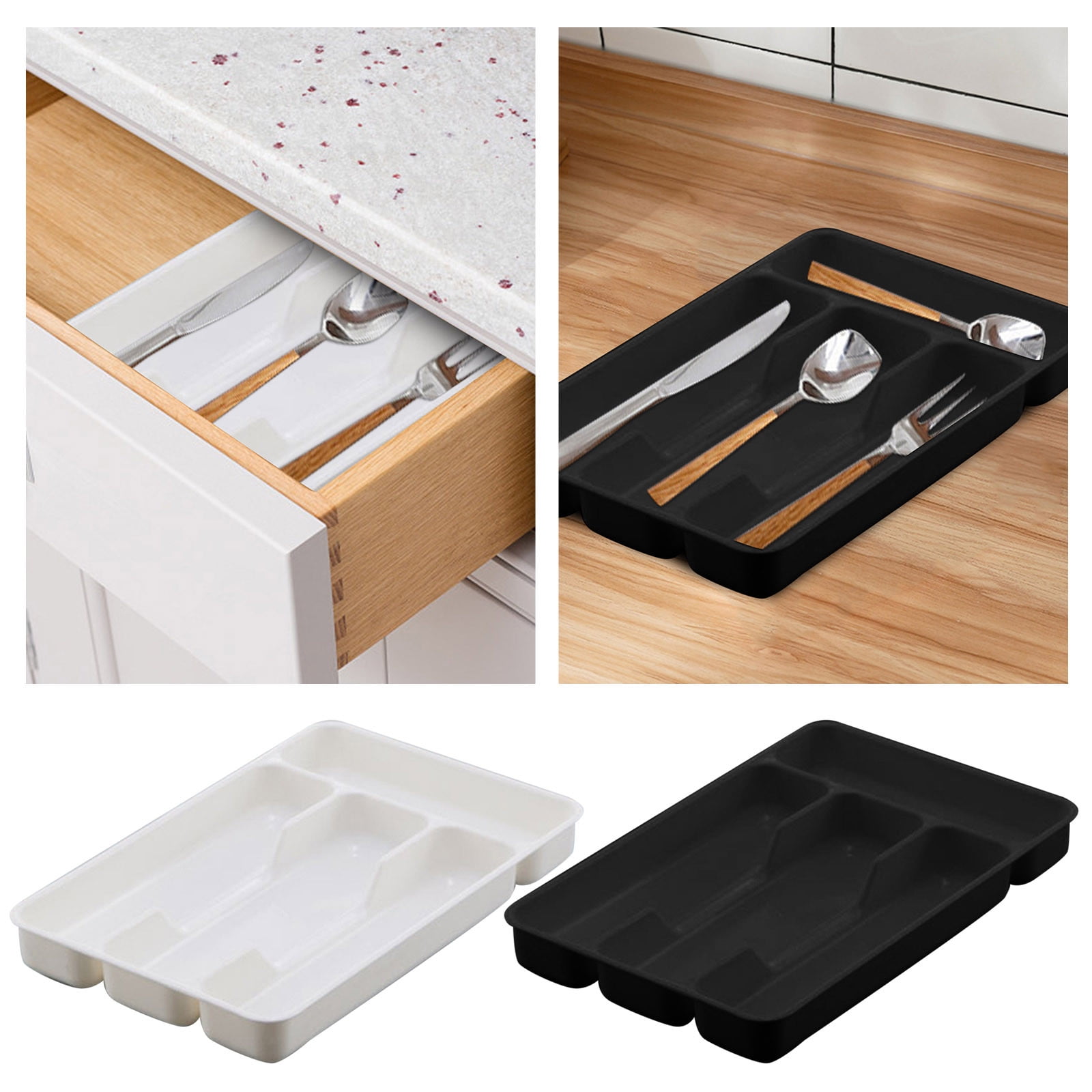 CY5O5ee Small Cutlery Tray Kitchen Spoon forks Cutlery Separation Finishing Rack 4 Compartments Utensil Storage Box Drawer Organizer 6.9*10.6inch
