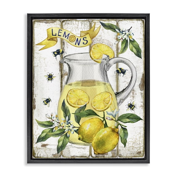 Stupell Industries Farmhouse Fresh Lemon Food & Beverage Painting Black Floater Framed Canvas Art Print Wall Art, 17 x 21