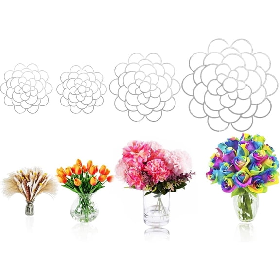 4Pcs Flower Arrangement Holder, Bold Floral Grid Reuseable Flower Frog Wire Arranger Twist, 4'/5"/6" Stainless Steel Flower Lid Arranger for Vase Floral Stems Bouquets Plant Fixation Sliver