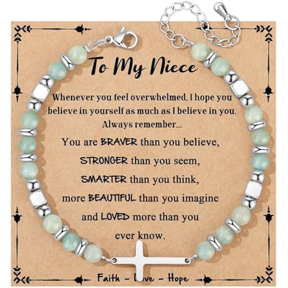 Christian Gifts for Women Cross Bracelet Faith Easter Catholic Religious Christian Jewelry, Meaningful Baptism Communion Natural Beads Bracelets
