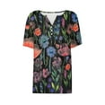 thumbnail image 4 of Women's Floal Printing Short Sleeve Tunic Tops for Lady Loose Fit Flowy Vintage Button up Summer Clothes for Teen Girls Fashion 2024 Y2K Tops Dressy Casual V Neck Blouse Black T Shirts M, 4 of 5