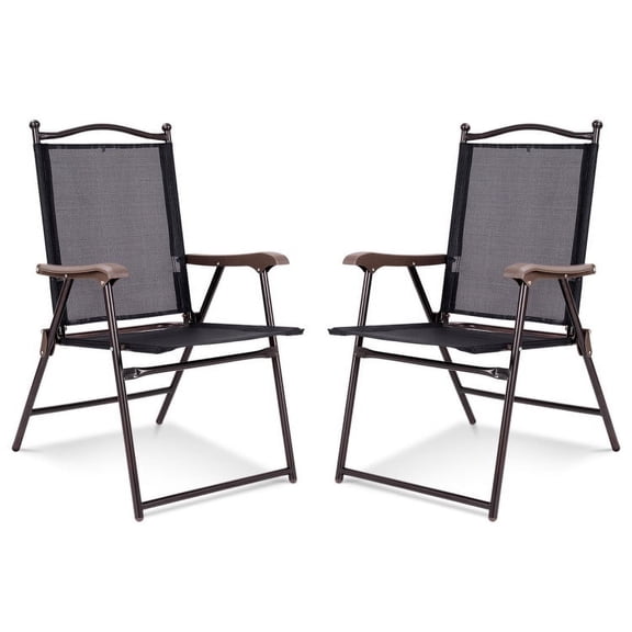 Barara King Comfortable Event Chair, Folding Chairs, Portable Patio Chairs Set of 2 Patio Folding Sling Back Camping Deck Chairs-Black