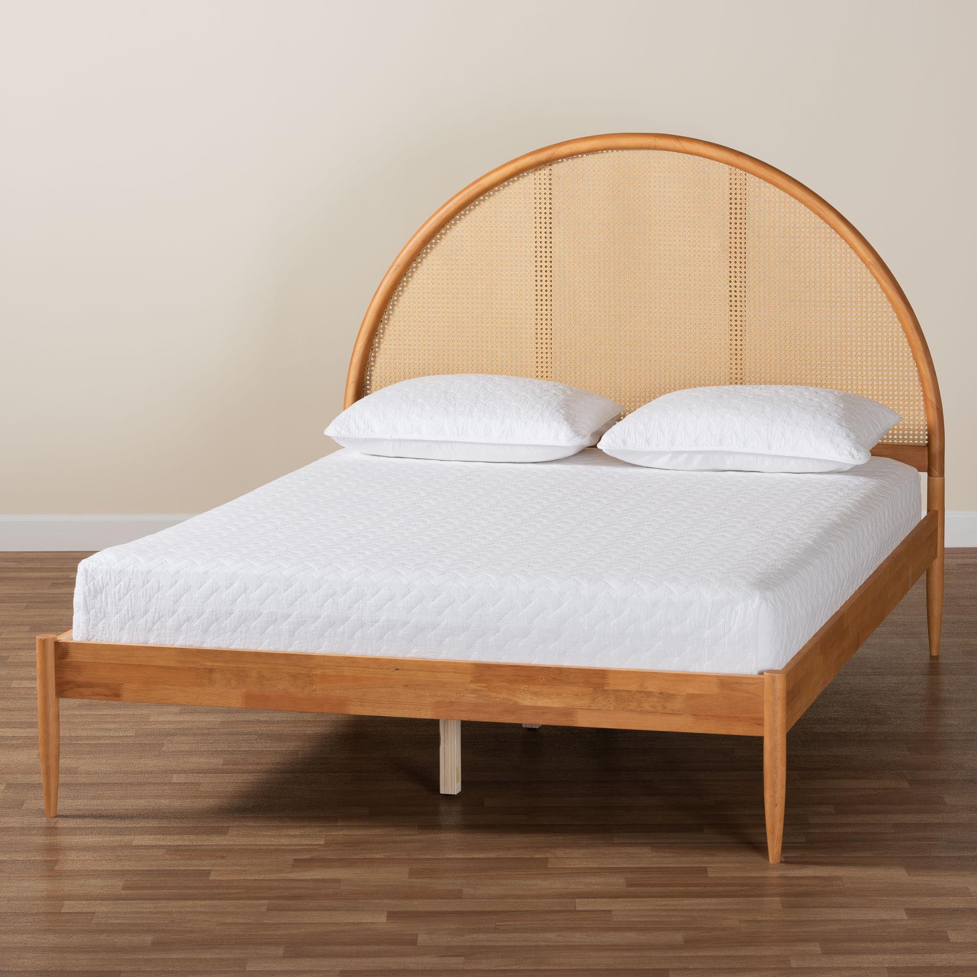 Baxton Studio Wrenley Japandi Platform Bed, Queen, Antique Rattan