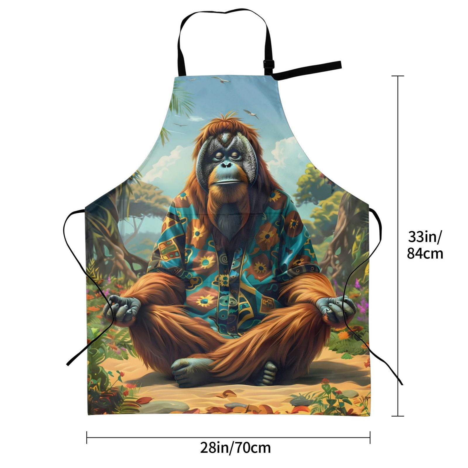 Kdxio Forest Meditating Gorilla Apron with Pockets Adjustable Kitchen Aprons for Men Women Waterproof Aprons for Cooking,Drawing,Crafting, Baking Household Cleaning