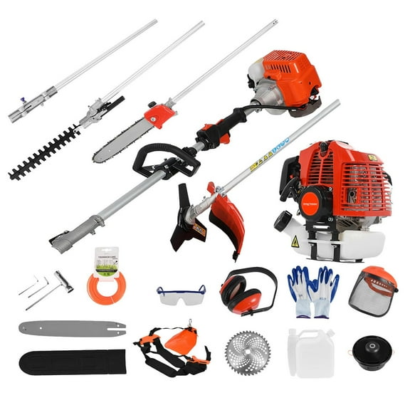52cc 2-Cycle Weed Eater Gas Powered, 6-in-1 Gas Weed Wacker, Brush Cutter Gas Trimmer for Grass and Weed, Hedge Trimmer String Trimmer, Edger, Pole Saw & Pruner Red