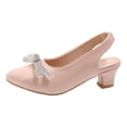 thumbnail image 6 of Girls Dress Shoes Flower Girl Mary Jane Low Heels Pointed Closed Toe Wedding Party Rhinestone Bow Pumps Comfy Footbed Slingback Heeled Sandals Pink 9.5 Toddler, 6 of 6