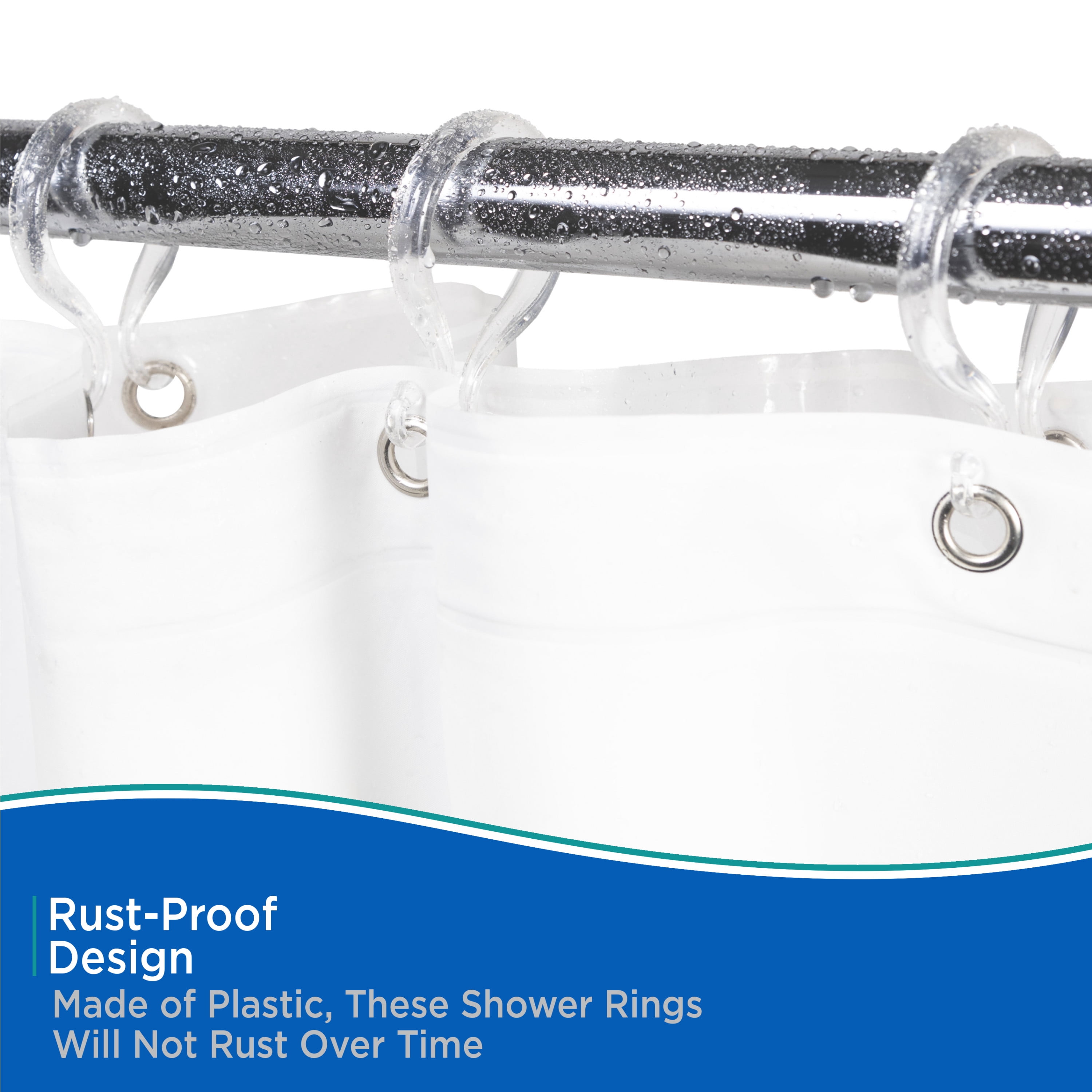 (2 pack) Kenney Rust-Proof Plastic Shower Curtain Double Hooks, Set of 12, Clear