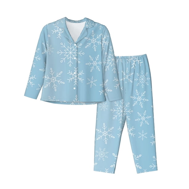 Balery Snowflake Snowing Conjunto de Pijama con Estampado para Mujer, Conjunto de Dos Piezas con Manga Larga, Ropa de Dormir Suave con Bolsillos, Pijamas Cómodos-X-Large