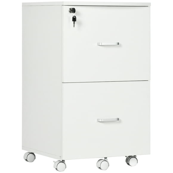Vinsetto 2 Tiroirs Classeur Mobile avec Serrure, Classeur de Bureau en Bois avec Roues de Verrouillage pour Lettre et Taille A4, Blanc
